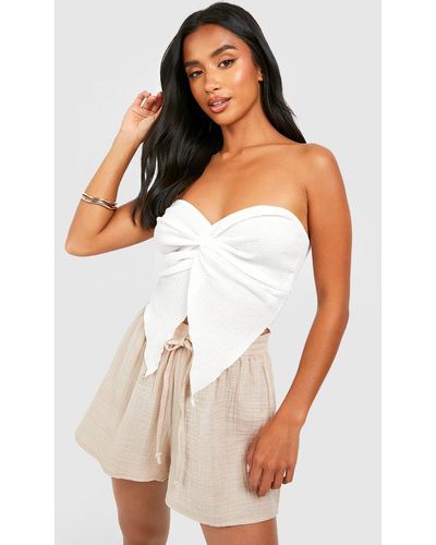Boohoo Petite Textured Twist Front Bandeau Top - White
