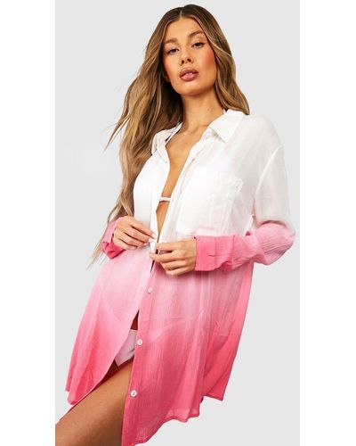 Boohoo Crinkle Ombre Oversized Beach Shirt - Pink