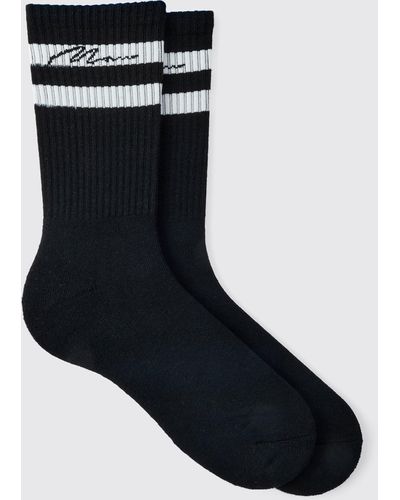 Boohoo 3 Pack Signature Sports Stripe Socks In Black