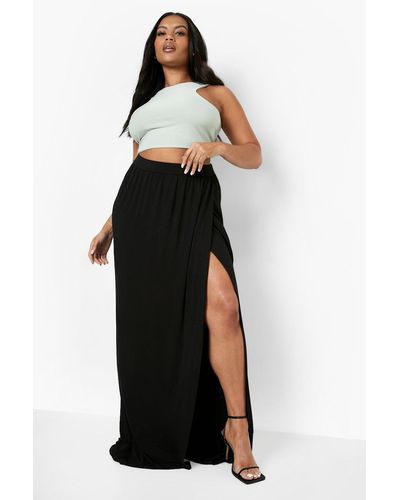 Boohoo Plus Jersey Wrap Maxi Skirt - Black