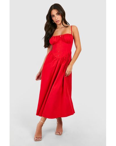 Boohoo Petite Strappy Milkmaid Midaxi Dress - Red