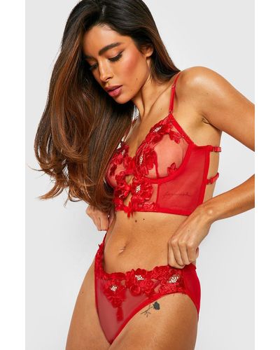 Boohoo Conjunto Lencero De San Valentín De Malla Con Estampado De Rosas - Rojo