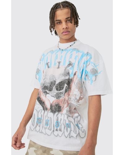 BoohooMAN Oversized Skull Over Seams Graphic T-shirt - White