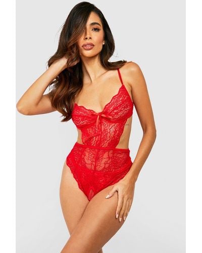Boohoo Lace Crotchless One Piece - Red