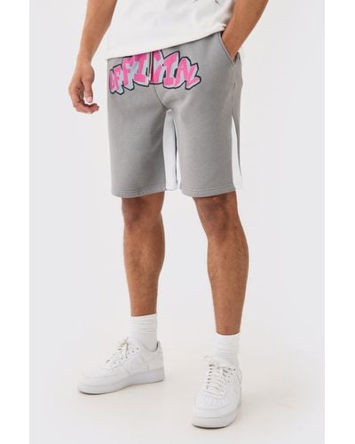 BoohooMAN Oversized Official Grafitti Gusset Shorts - Gray