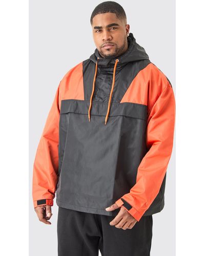 BoohooMAN Plus Oversized Man Half Zip Hooded Windbreaker - Orange