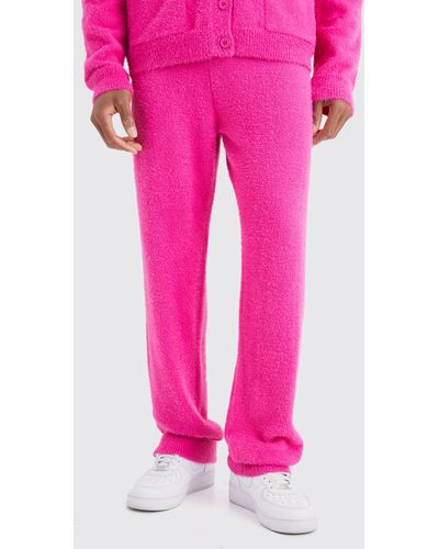 BoohooMAN Relaxed Fluffy Knitted Sweatpants - Pink