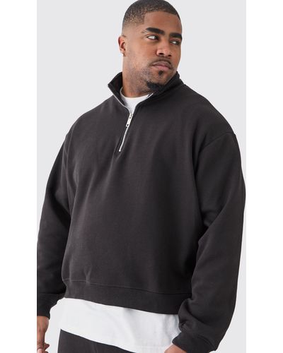 BoohooMAN Plus Oversized Boxy 1/4 Zip Sweatshirt Tracksuit - Black
