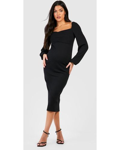 Boohoo Maternity Drape Detail Blouson Sleeve Midi Dress - Black
