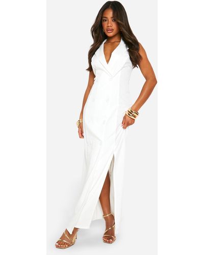 Boohoo Woven Sleeveless Maxi Blazer Dress - White