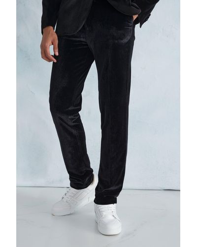Boohoo Skinny Velour Crop Suit Pants - Black