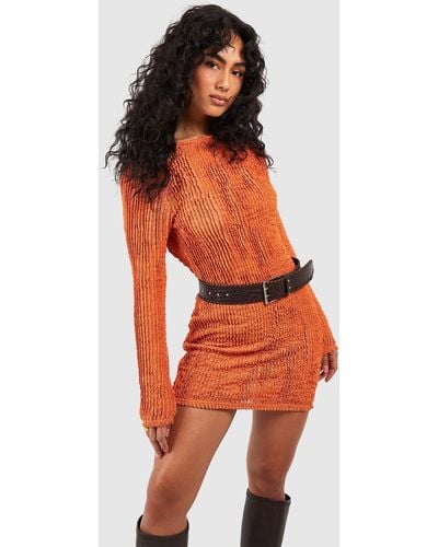 Boohoo Cowl Back Knitted Bodycon Dress - Orange