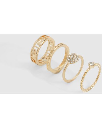 Boohoo Gold Assorted Multi Shape 4 Pack Ring Set - Metálico