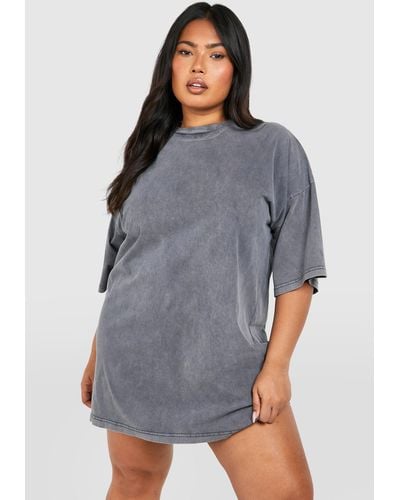 Boohoo Plus Acid Wash Oversized T-Shirt Dress - Gris