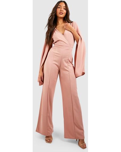 Boohoo Flared Sleeve Wrap Front Tailored Jumpsuit