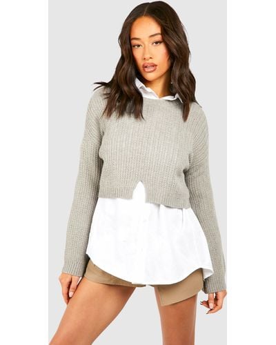 Boohoo Flare Sleeve Crop Sweater - White