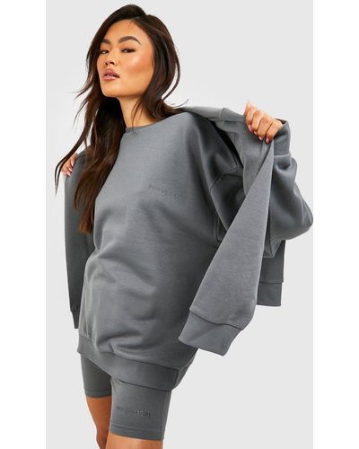 Boohoo Oversized Sweater And Biker Short Set - Gray