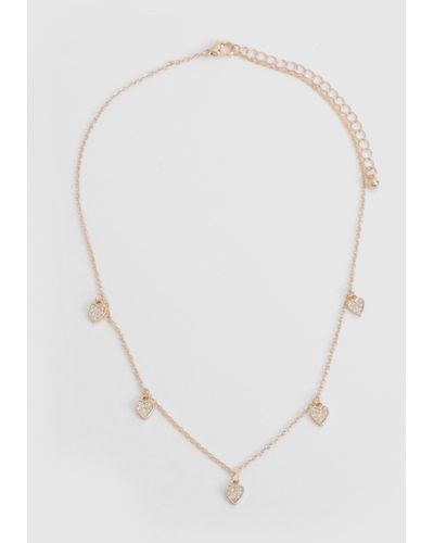 Boohoo Diamante Scattered Heart Detail Necklace - Blanco