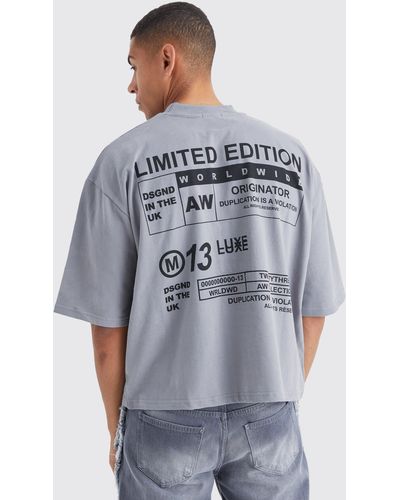 BoohooMAN Kastiges Oversize T-Shirt mit Stickerei - Blau