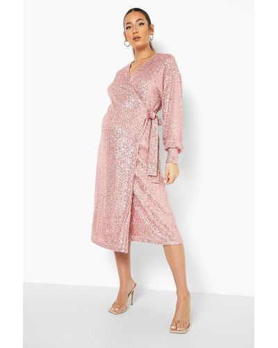 Boohoo Maternity Sequin Wrap Midi Dress - Pink