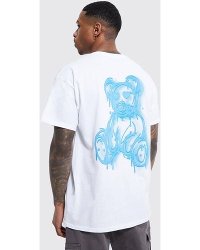 BoohooMAN Regular Fit Spray On Teddy Graphic T-shirt - White
