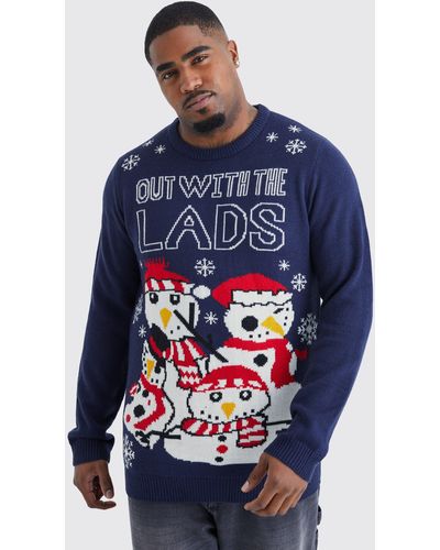 Boohoo Plus Lads Night Out Christmas Sweater - Blue