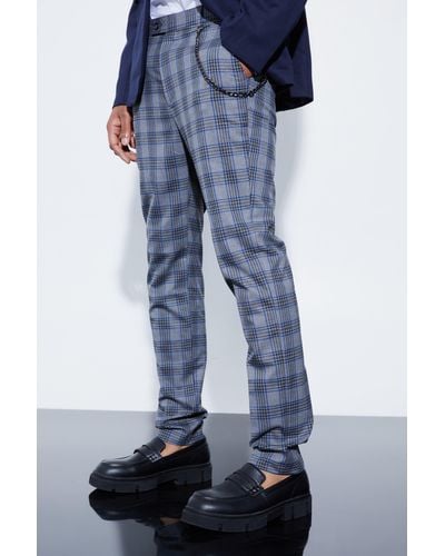 BoohooMAN Tall Skinny Fit Large Check Trouser With Chain - Blue