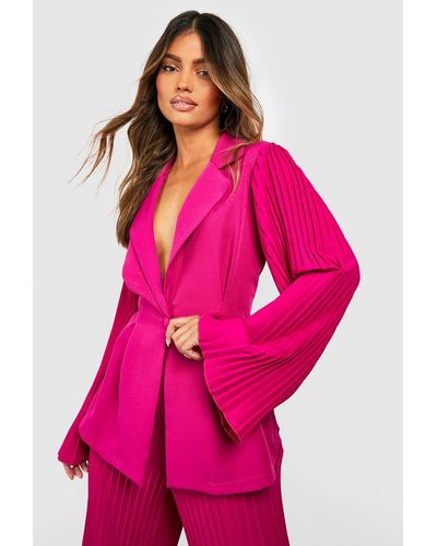 Boohoo Pleated Flared Sleeve Tailored Blazer - Pink