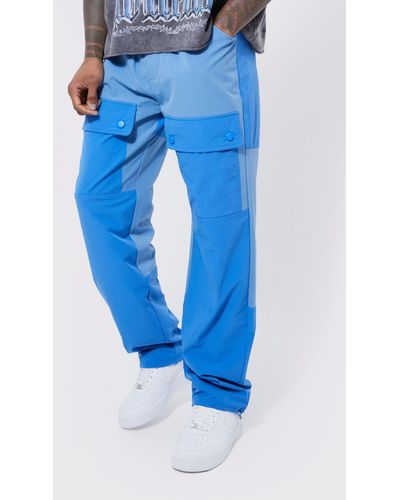 BoohooMAN Elastic Lightweight Stretch Color Block Trouser - Blue