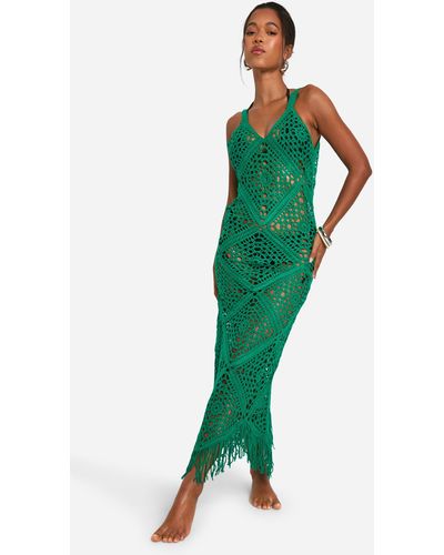Boohoo Crochet Strappy Beach Maxi Dress - Green