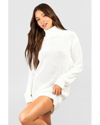 Boohoo Turtleneck Fisherman Sweater Dress - White