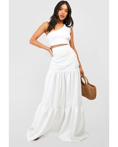 Boohoo Woven Tiered Maxi Boho Skirt - White