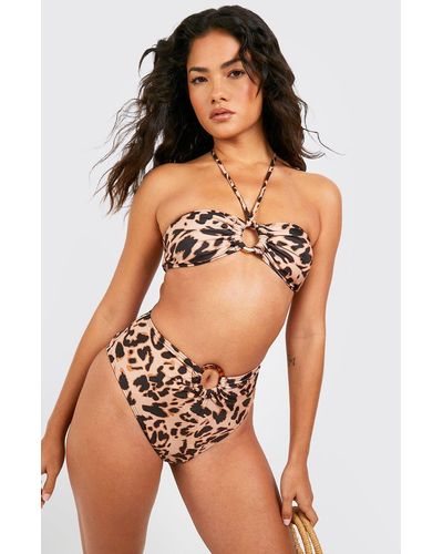 Boohoo Leopard Tortoise Ring High Waist Bikini Brief - Brown