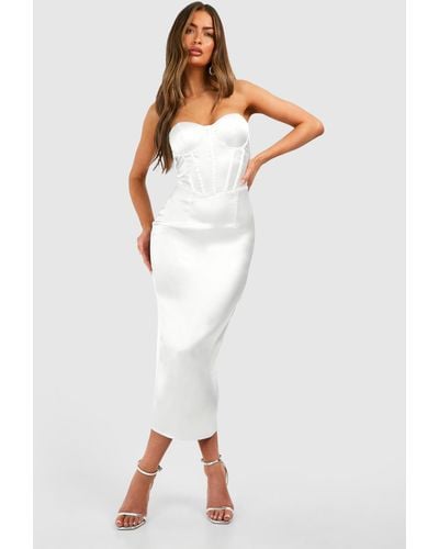 Boohoo Satin Corset Bandeau Midaxi Dress - White