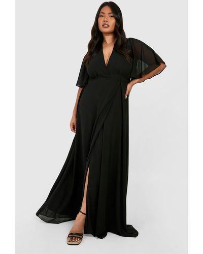 Boohoo Plus Angel Sleeve Wrap Bridesmaid Dress - Black