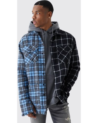 BoohooMAN Middle Spliced Checked Shirt - Blue