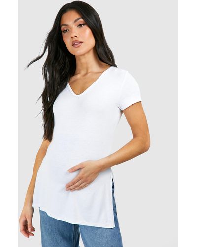 Boohoo Maternity Longline Split Hem T-shirt - White
