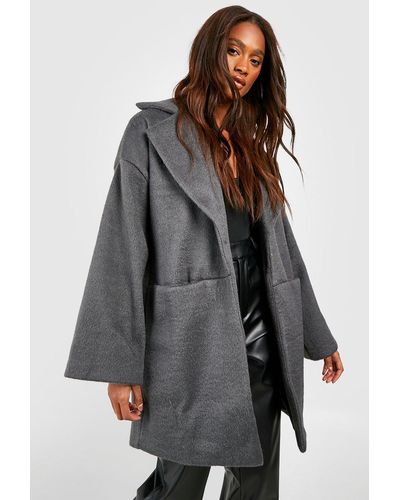 Boohoo Luxe Textured Wool Look Coat - Gray