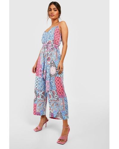 Boohoo Mixed Print Strappy Culotte Jumpsuit - Red