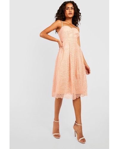Boohoo Boutique Embroidered Strappy Midi Skater Dress - Pink