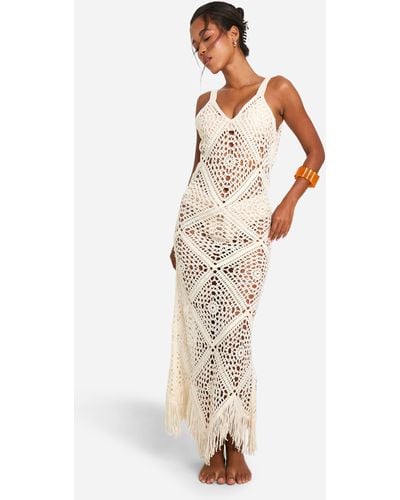 Boohoo Crochet Strappy Beach Maxi Dress - White