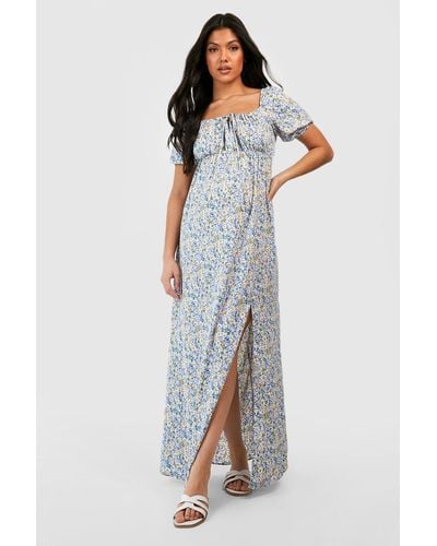 Boohoo Maternity Floral Tie Front Maxi Dress - Blue