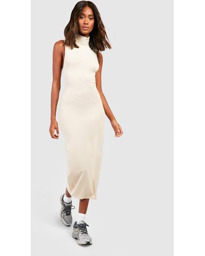 Boohoo Premium Super Soft Roll Neck Midaxi Dress - White