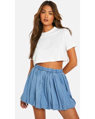 Boohoo Denim Puffball Mini Skirt - Azul