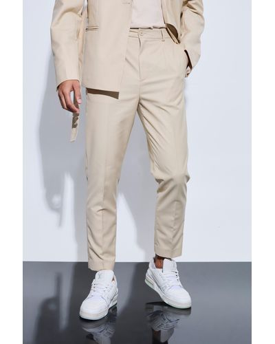 BoohooMAN Tapered Fit Suit Trousers - Natur