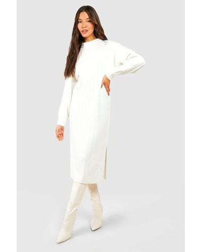 Boohoo Chunky Rib Soft Knitted Midi Dress - White