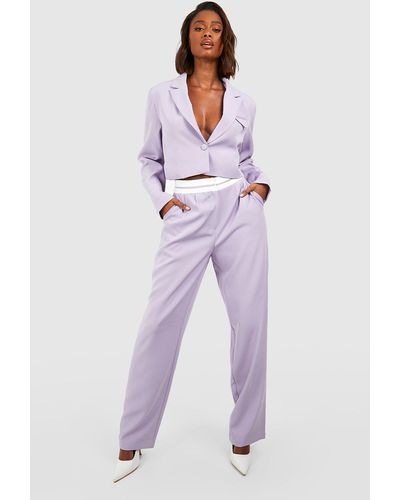 Boohoo Contrast Waistband Relaxed Fit Tailored Pants - Purple