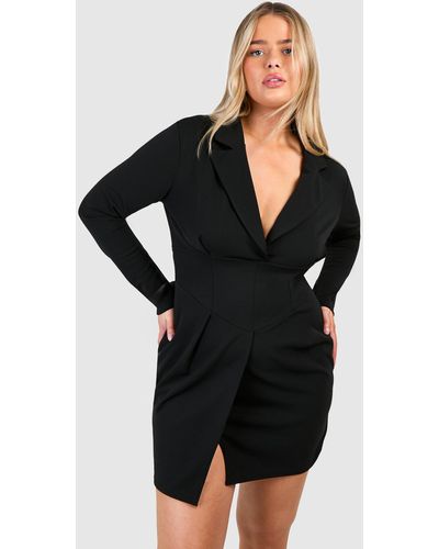 Boohoo Plus Corset Detail Blazer Dress - Black