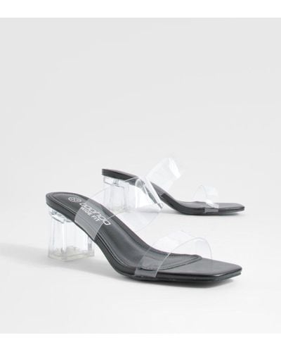 Boohoo Wide Fit Clear Double Strap Low Block Heeled Mules - White