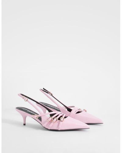 Boohoo Low Stiletto Buckle Detail Pointed Court Shoes - Pink